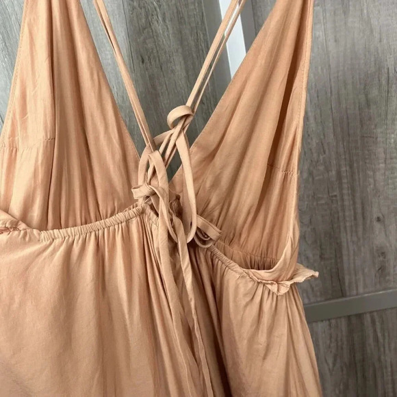 Mable Maxi Dress V Neck Strap Open Back Tiered Nude Color Cotton Size M - Picture 4 of 8